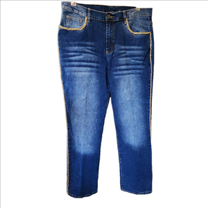 DG2 by Diane Gillman Blue Denim Jeans with Gold Chain Accents